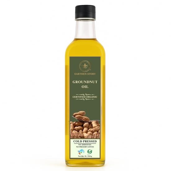 Earthen Story Cold Pressed Groundnut Oil 1L – Certified Organic & Unrefined | Kacchi Ghani Cooking Oil | Peanut Oil | Heart-Healthy 1L