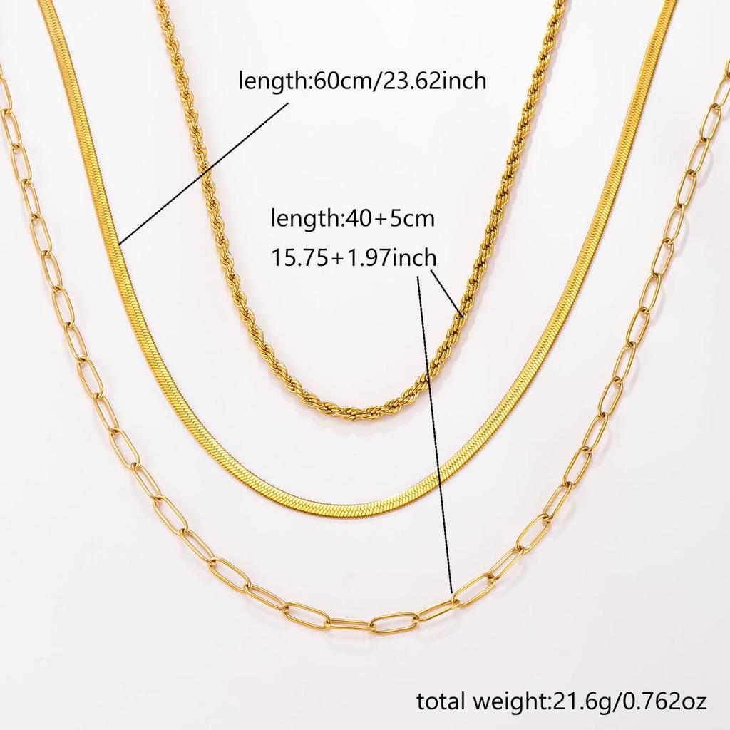 European & American Women's Fashion Layered Necklace Set: Twist Blade & Paperclip Chains