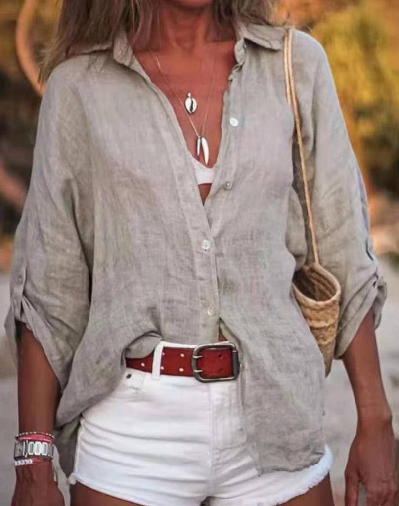 Women's Loose Fit Gray Long Sleeve Shirt