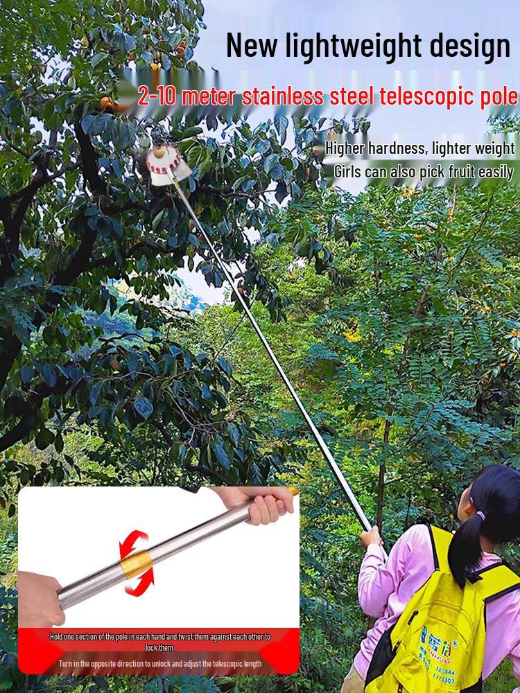 Telescopic Pole Fruit Picker for Persimmon, Loquat, Bayberry, Peach, Plum, Jujube, Apricot, and High-Altitude Harvesting