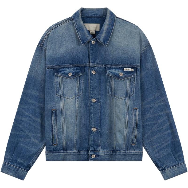 

Calvin Klein Ss25 Classic American Vintage Distressed Cotton Denim Jacket Men Jacket Denim-Blue 4RB798G L