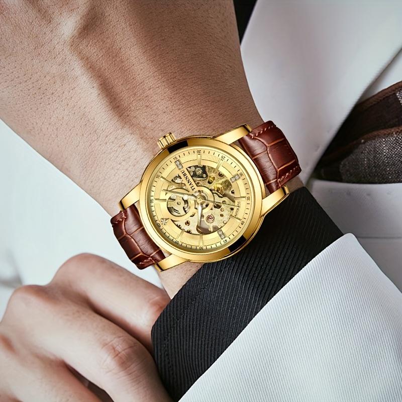 Męski Luksusowy Zegarek Mechaniczny Automatyczny Wodoodporny Sportowy Pasek ze Skóry PU Wodoodporny Zegarek Męski Zegarek Biznesowy Zegarek Męski Casual dla Mężczyzn prezenty