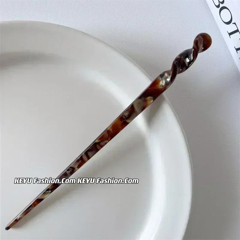 Vintage Acetate Hair Sticks Set Multi-Color Twisted Hairpins for Bun Updo Elegant French Hair Accessories for Women