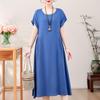Elegant Women's Summer Dress Plus Size Vintage Clothes Solid Color Short Sleeve Loose Long Dresses