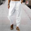 Pantaloni da uomo bianchi in lino, a righe, dritti, casual, con coulisse, larghi, asciutti, ideali per palestra e sport.