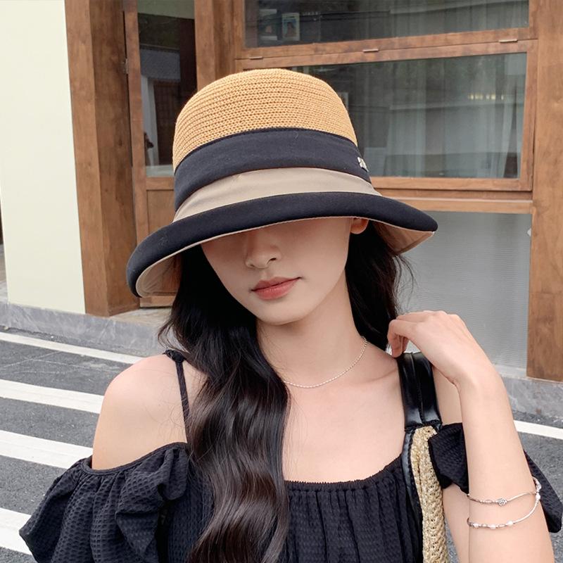 8544 summer outdoor sunscreen hat children curling big brim show face small straw visor beach beach bucket hat