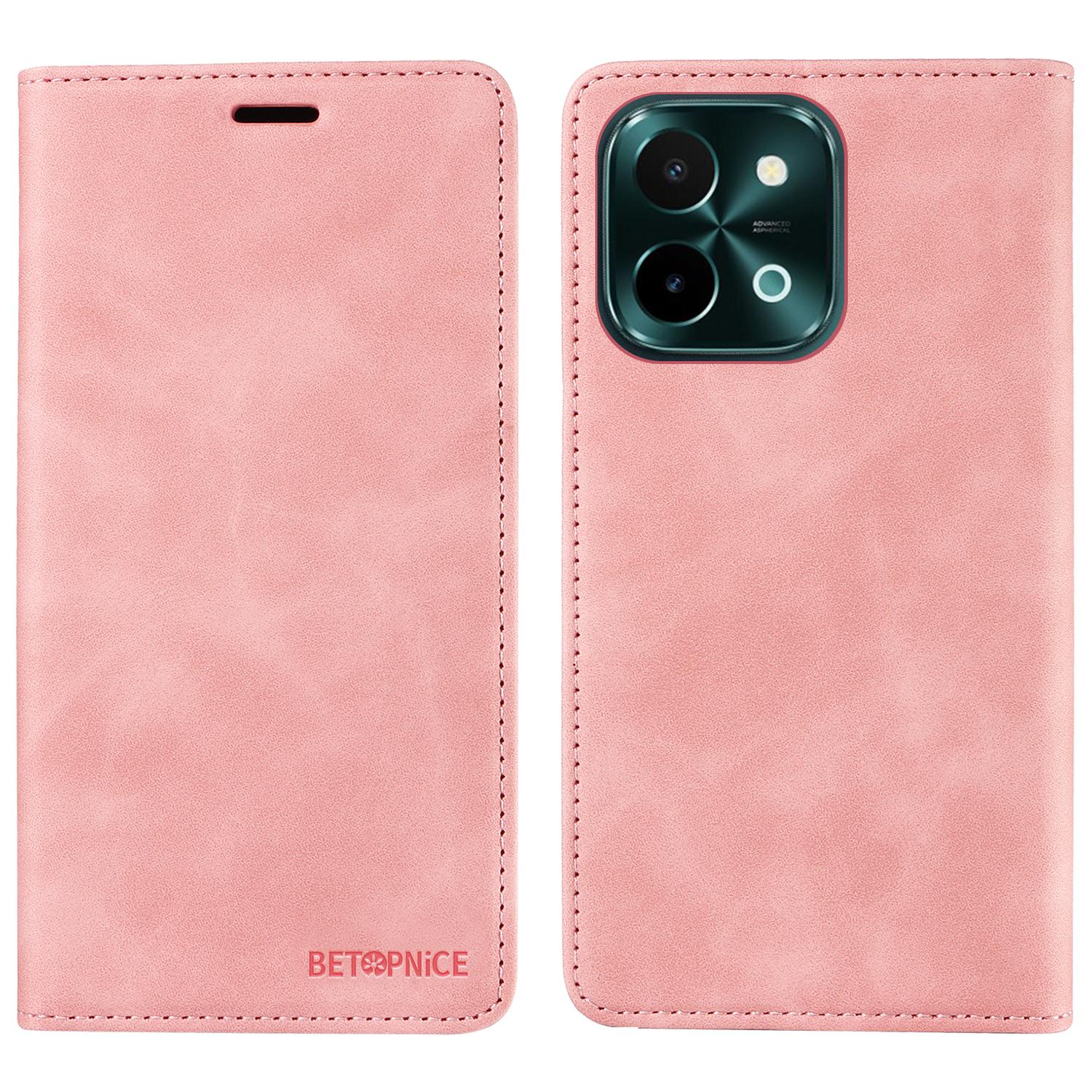 

BETOPNICE 003 For vivo Y28 4G/iQOO Z9x 5G Case RFID Blocking Leather Phone Cover Pink