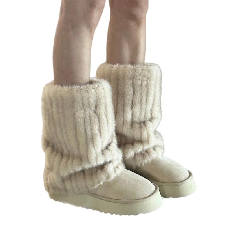 Flauschige Kunstpelz Beinwärmer Pelz Fersen Lange Stiefel Manschetten Abdeckung Hat Elastisch Ein Paar Karneval Stiefelabdeckung Y2K JK Uniform