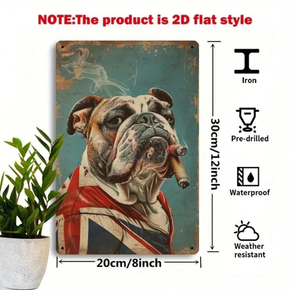 Vintage Metal Poster English Bulldog Cigar Retro Bar Wall Decor