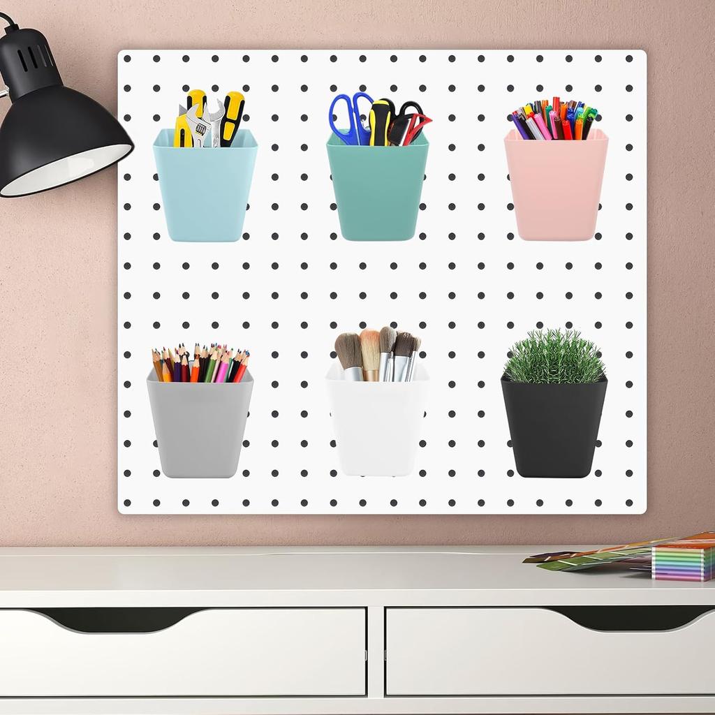 6Pack Pegboard Cups, Large Pegboard Bins with Hooks, Square Box Shape Pegboard Cup Holder Accessories for Garage Office Craft Room DIY Tools Playroom