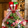 Elf Legs Christmas Tree Hat with Stripes, Bow, and Sequins - Festive Red and Green Decorations