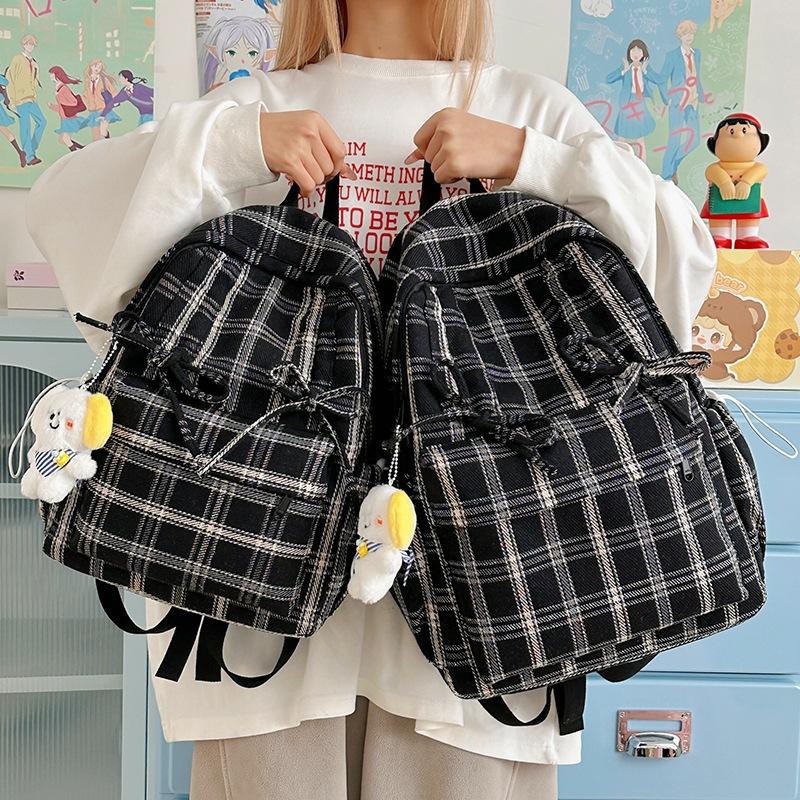 Zaino Scolastico Stile Giapponese Ins Campus Vintage a Quadri Zaino da Donna Autunno Inverno Ragazze Scuola Media Studenti Scuola Superiore Borsa Scolastica Zaino di Classe