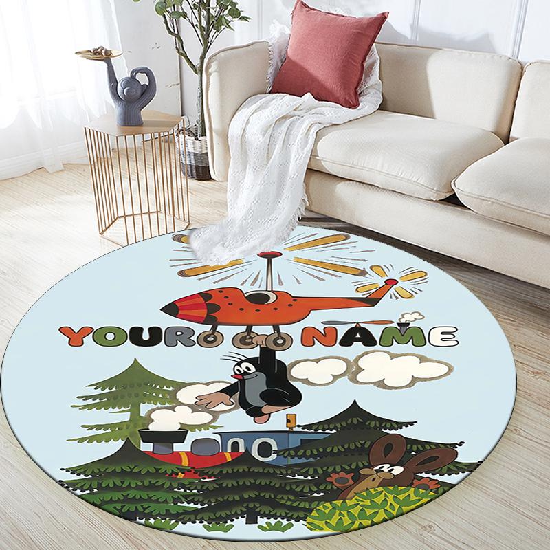 Custom Name,Cute Mole pattern round rug,Carpet Rug for Living Room Bedroom Playroom ,Non-slip Floor Mat,Holiday Gifts and Birthday Gifts.