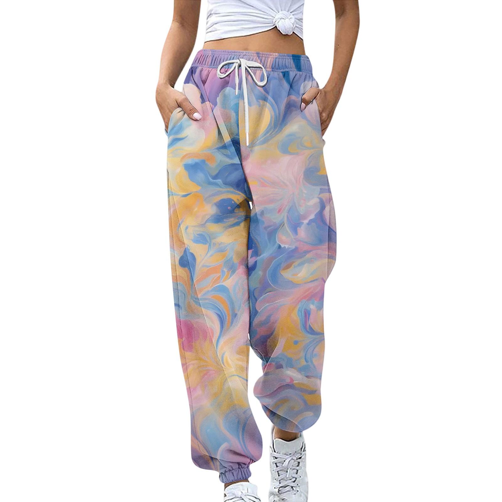 

Женские спортивные брюки с карманами, модные брюки с цветочным принтом, эластичной талией, повседневные спортивные штаны S