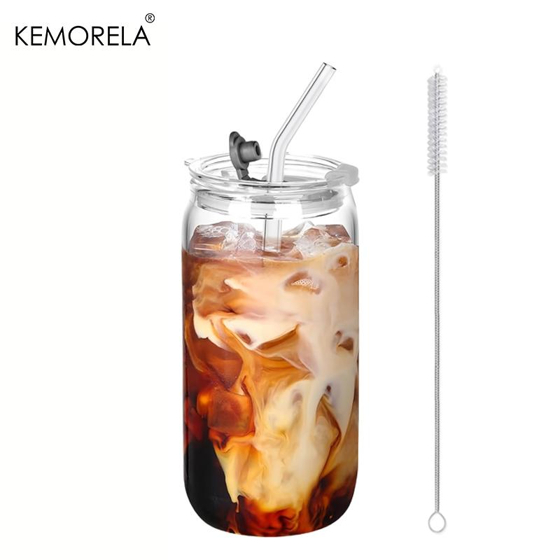  1/2PCS 470ML Glass Cup with Straw Lid Juice Drink Beer Mug Coffee Milk Transparent Water Cup for Parties