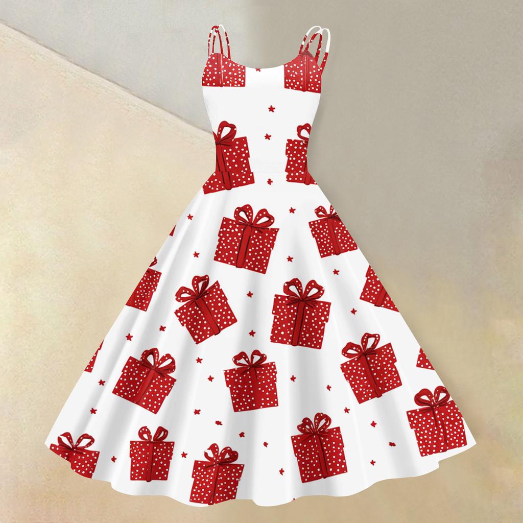 Sexy schulterfreies Punk-Retro-Kleid mit Weihnachtsdruck für Damen