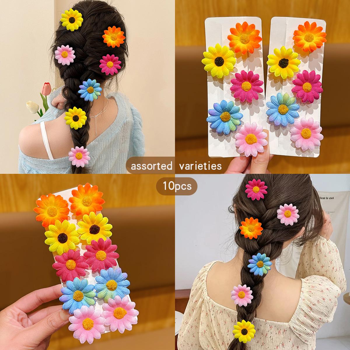 

10 colorful random flower hair clips, sweet and cute headwear