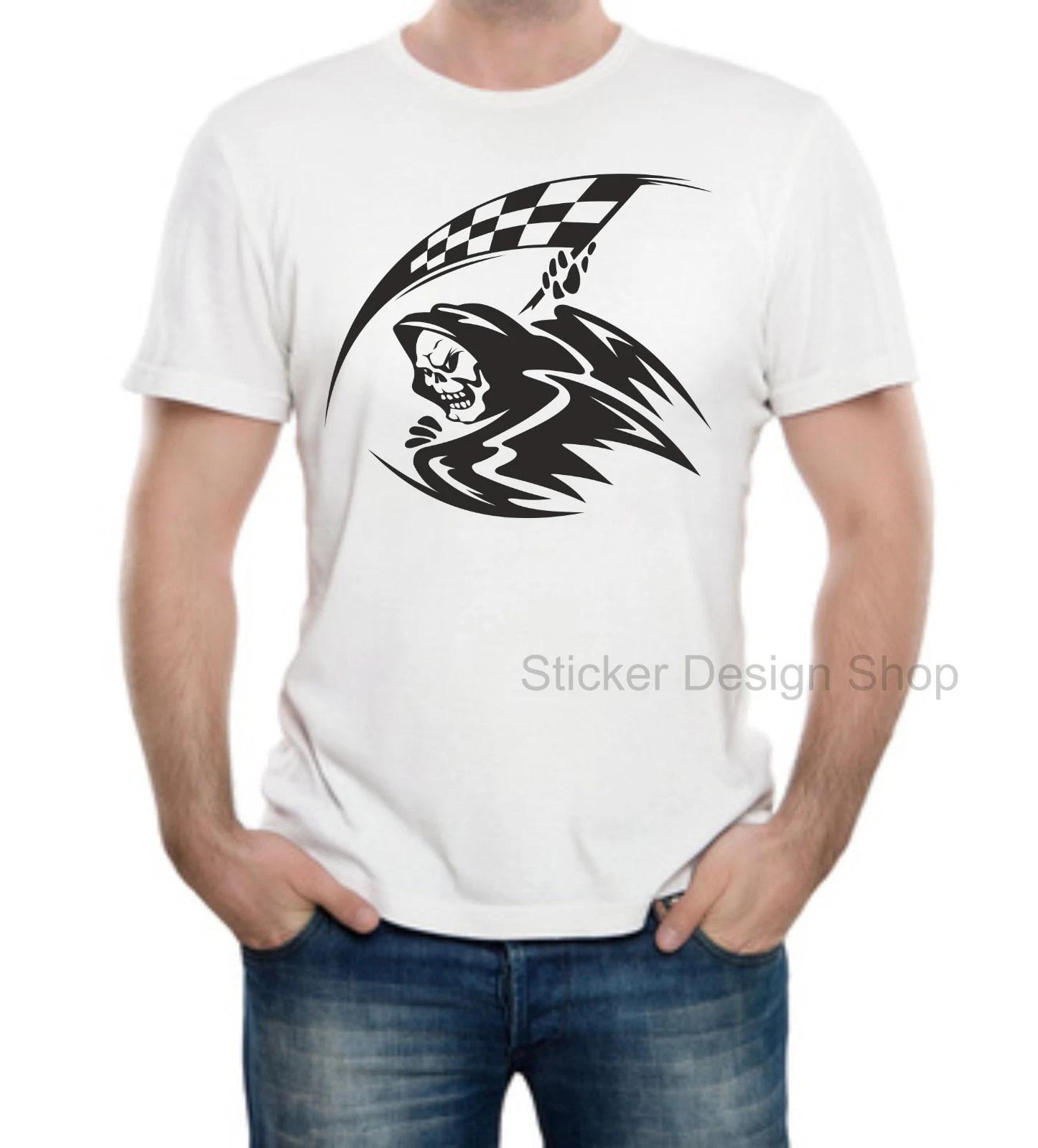 Skull Racing Death Demon Flag T-Shirt Print Unisex Cotton Fruit of The Loom 2XL