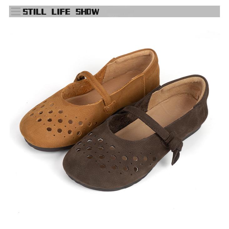 Johnature Retro duté prodyšné ploché boty Sandály z pravé kůže s měkkou podrážkou Všestranná dámská obuv