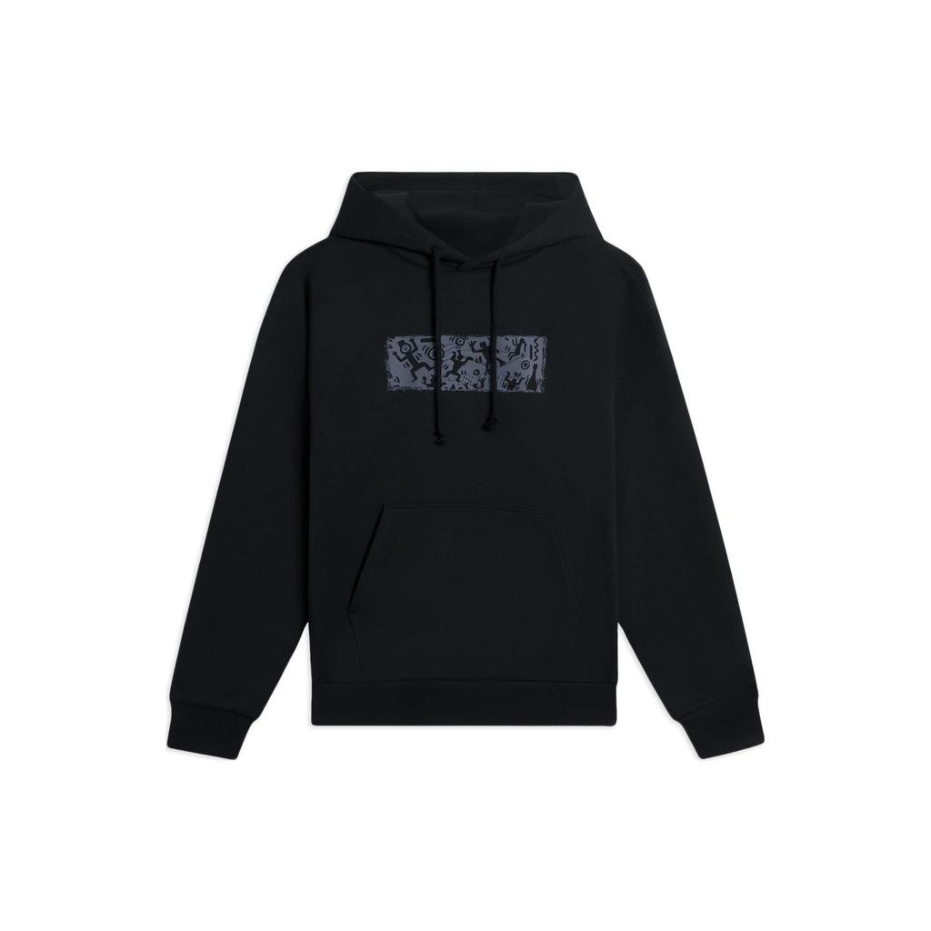 Li-Ning Sports Life Sudadera con Capucha Pulóver Estampado Color Sólido Manga Larga Tops Unisex Negro AWDSB43-1