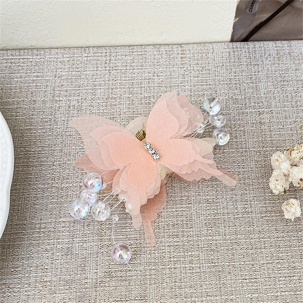 New Rhinestone Butterfly Small Grab Clip for Women Sweet Temperament Tie Hair Shark Clip Fashion Girl Hair Accessories