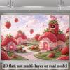 2D Magical Strawberry Houses & Hearts Photography Background