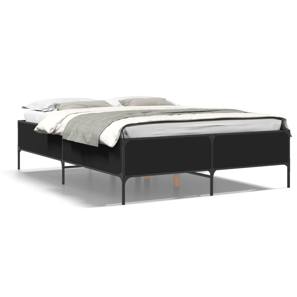 Black Bed Frame 140 x 200 cm Particleboard and Metal