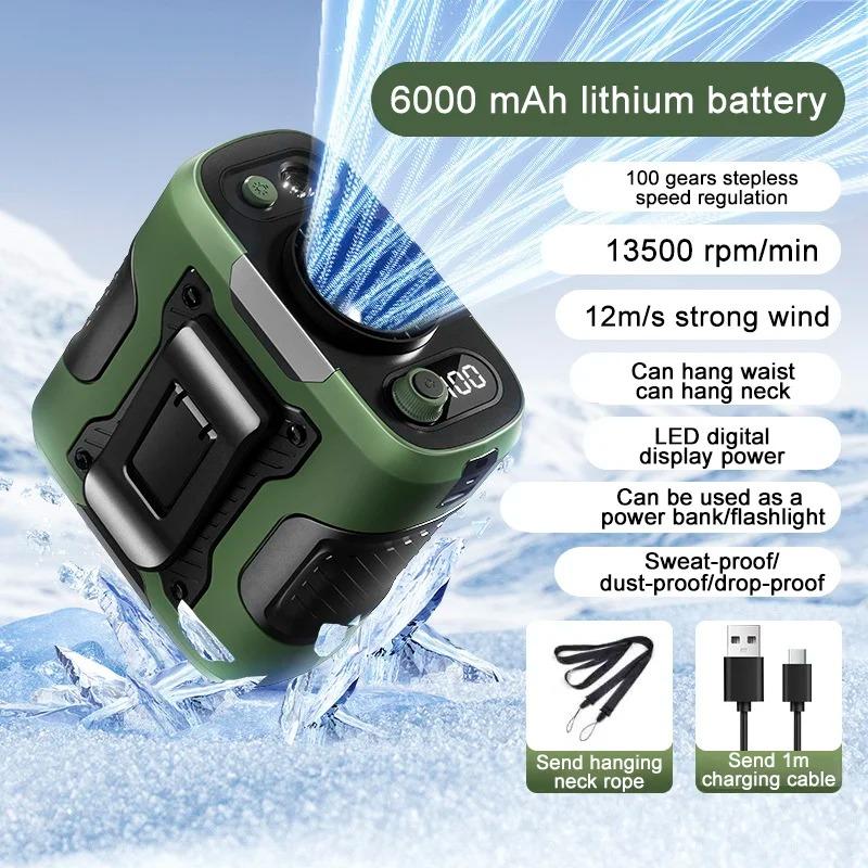 Portable Waist Fan with Power Bank 13500RPM High-Speed Motor LED Display USB Rechargeable For Outdoor Work