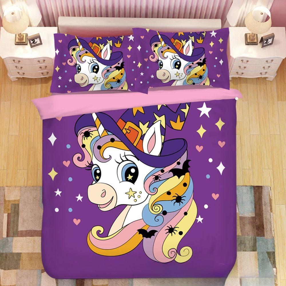 03 Rainbow Unicorn Bedding Set,Cartoon Unicorn Duvet Cover 3D Print,Children Boys Girls Quilt Cover Pillowcase King Queen Size