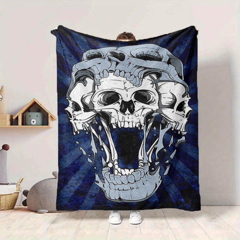 1pc Skull Blanket, Lightweight Flannel Throw Blanket For Sofa, Bed, Travel, Camping, Living Room, Office, Couch, Chair, And Bed