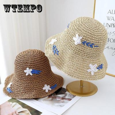 Straw Hat Flower Women's Summer New Hollow Sunshade Sunscreen Woven Bucket Hat Seaside Beach Vacation Hat
