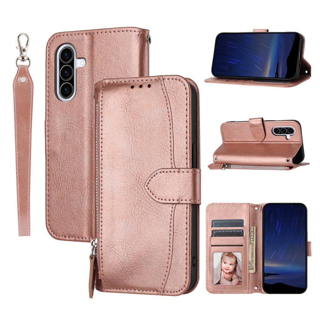 For Samsung Galaxy A17 5G/A17 4G/A26 5G Case Zipper Pocket Wallet Leather Phone Cover with Wrist Strap