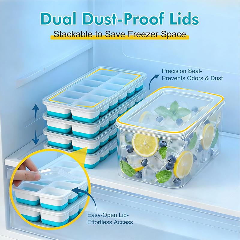 14 Square Ice Cubes With Lids 4 Boxes Of Stackable Silicone Ice Cubes Molds Homemade Ice Cube Tool Kitchenware Summer Gadgets