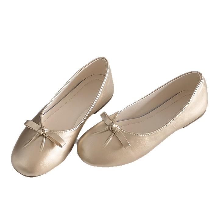 Sheepskin version~ 2025 new French outer wear one-pedal ballet shoes women's versatile light mouth bow flat shoes