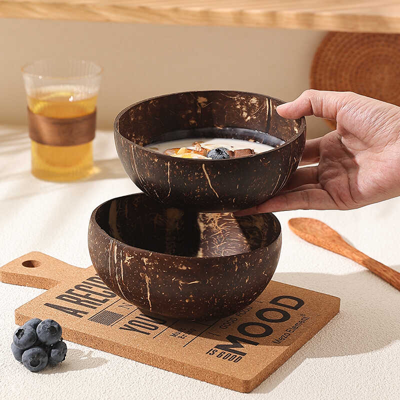 Natural Coconut Shell Bowl And Spoon Set For Serving Dishes Salad Wooden Reusable Kitchen Tableware Coconut Bowls Fruit Bowl