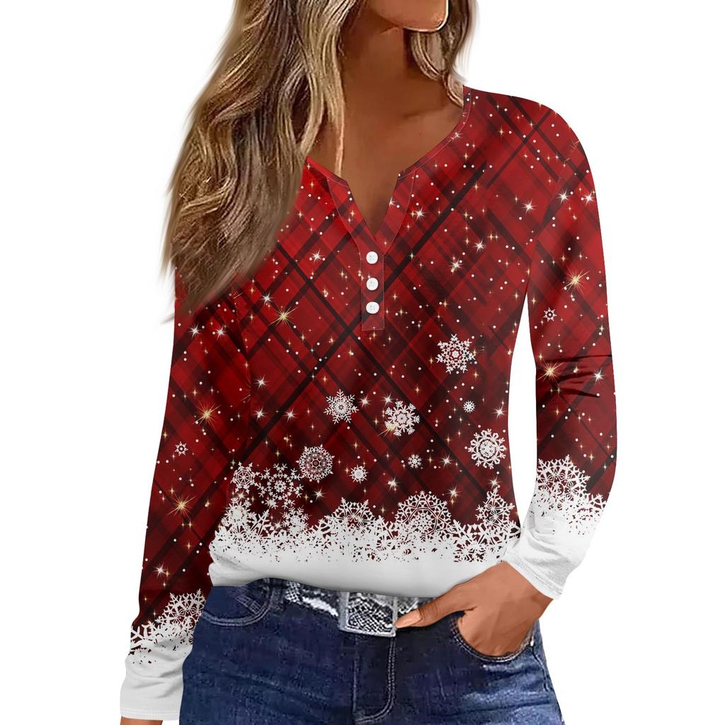 Dámské tričko Tričko Knoflíček Květinový potisk Dlouhý rukáv Denní víkendová móda Základní Top Výstřih do V