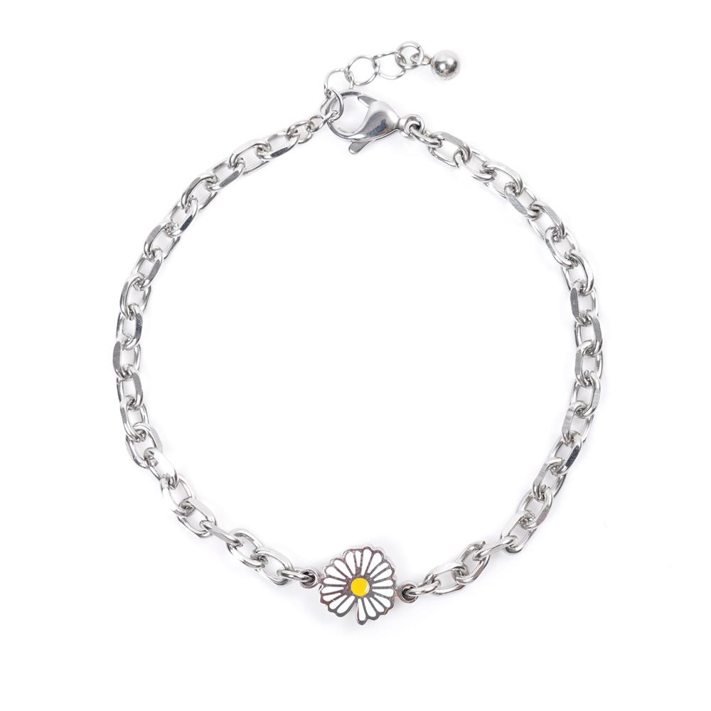 Jbans Classic Daisy Pendant Surgical Steel Chain Couple Bracelet (C2101-Ac797_Sv)