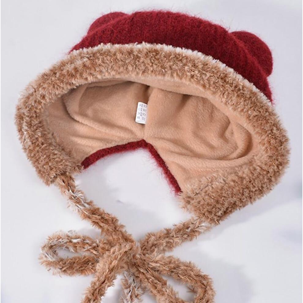 Winter Bear Ear Beanie Knit Warm Slouchy Hat for Women Fleece Lined Knitted Bucket Cap Beanies Hats Ear Protection
