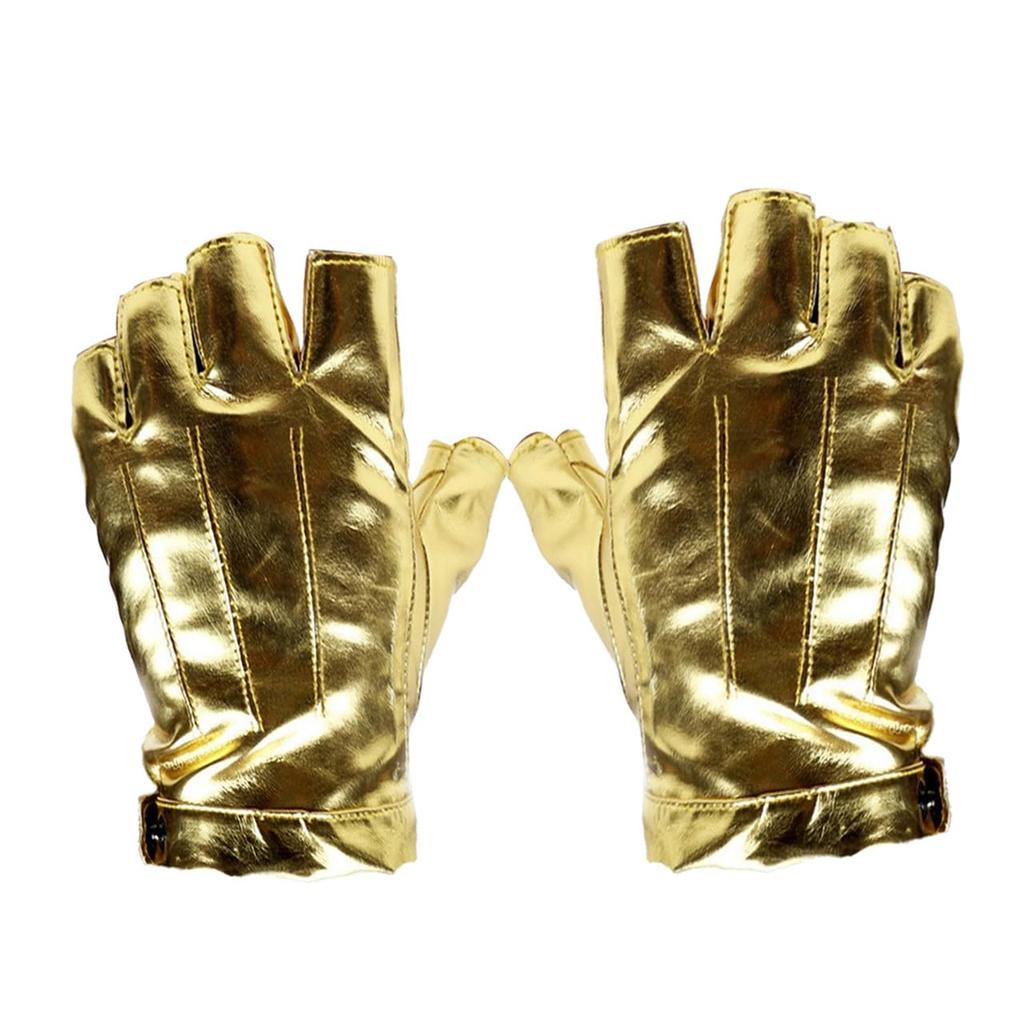 One Limitation Fingerless Leather for Men and TG178 Gloves, Shiny, Rock/Punk, Women, (Gold)