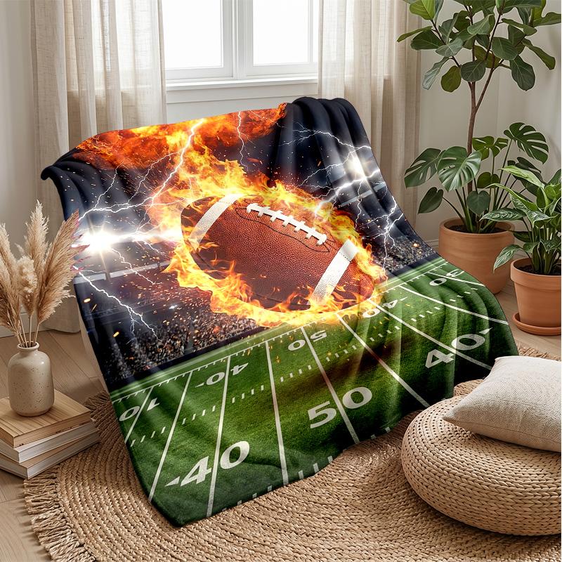 Fiery Football with Lightning Theme blanket Lightweight Warm Flannel Blanket Decorative Throw Blanket for Home Decoration