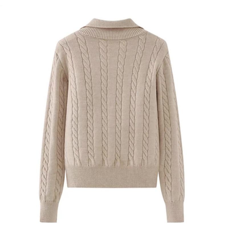 Lapel Design Sense Zipper Knit Sweater Women's Tops Autumn and Winter Long-sleeved Solid Color Temperament Loose Sweater Female Tide