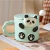 Panda Pattern Ceramic Cup with Lid and Spoon Coffee Juice Yogurt Cup Breakfast Oatmeal Milk Tea Mug Office Water Cup Girl Gift