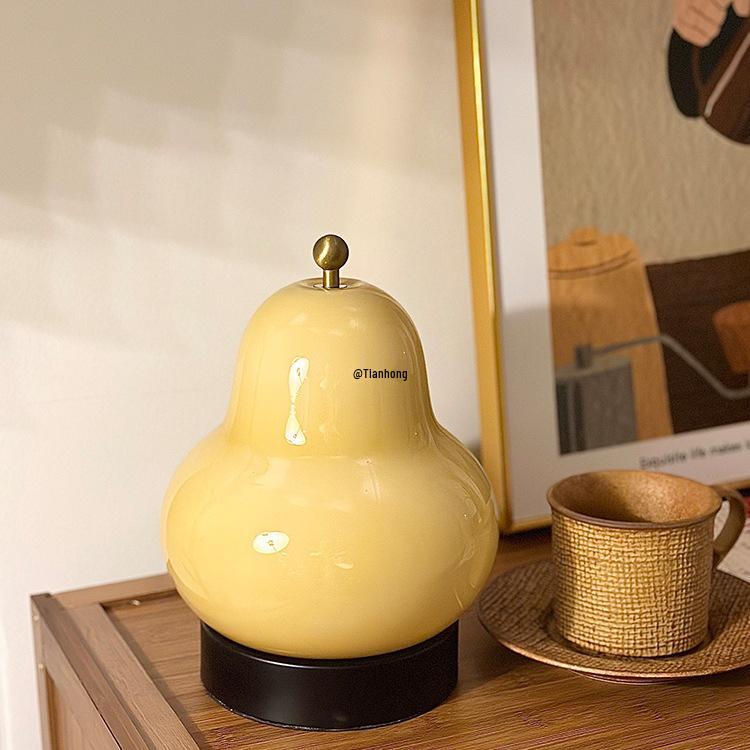 Vintage French Cream Pear Table Lamp: Portable Touch Night Light for Bedroom, Study, and Living Room with Charging Feature.