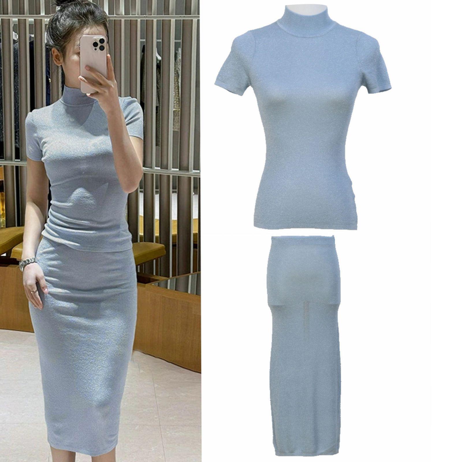 

M Family BM Style Elegant Knit Top & Skirt Set: Sweet, Slim-Fit, Short-Sleeved for Spring/Summer S