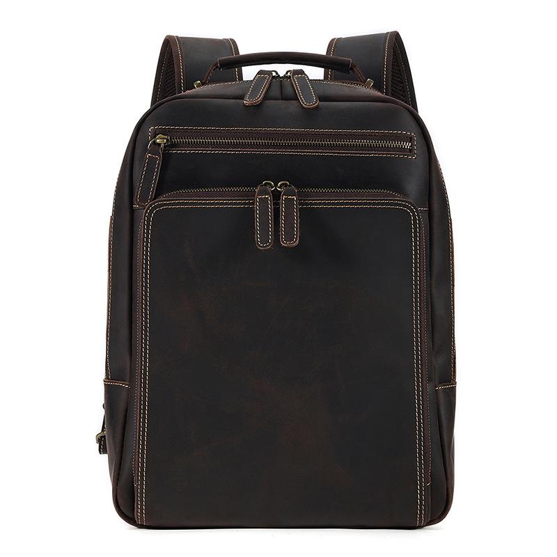 Outdoor Travel Backpack, Men's Backpack Genuine Leather Men's Bag Business Casual Crazy Horse Leather Backpack