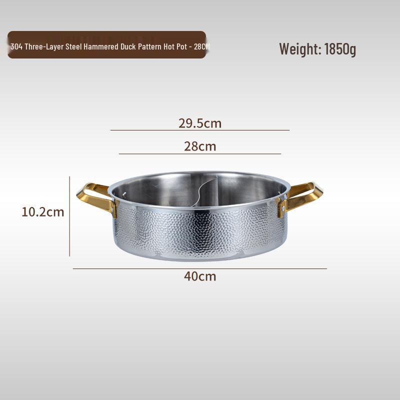 304 Edelstahl Doppelgriff Gehämmert Trennwand Hot Pot für Induktions- & Gasherde.