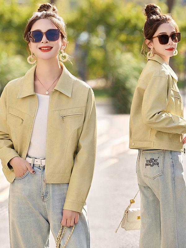 

Women s Slim Fit Sheepskin Leather Jacket - Spring/Autumn 2025 Korean Style Petite Short Coat M