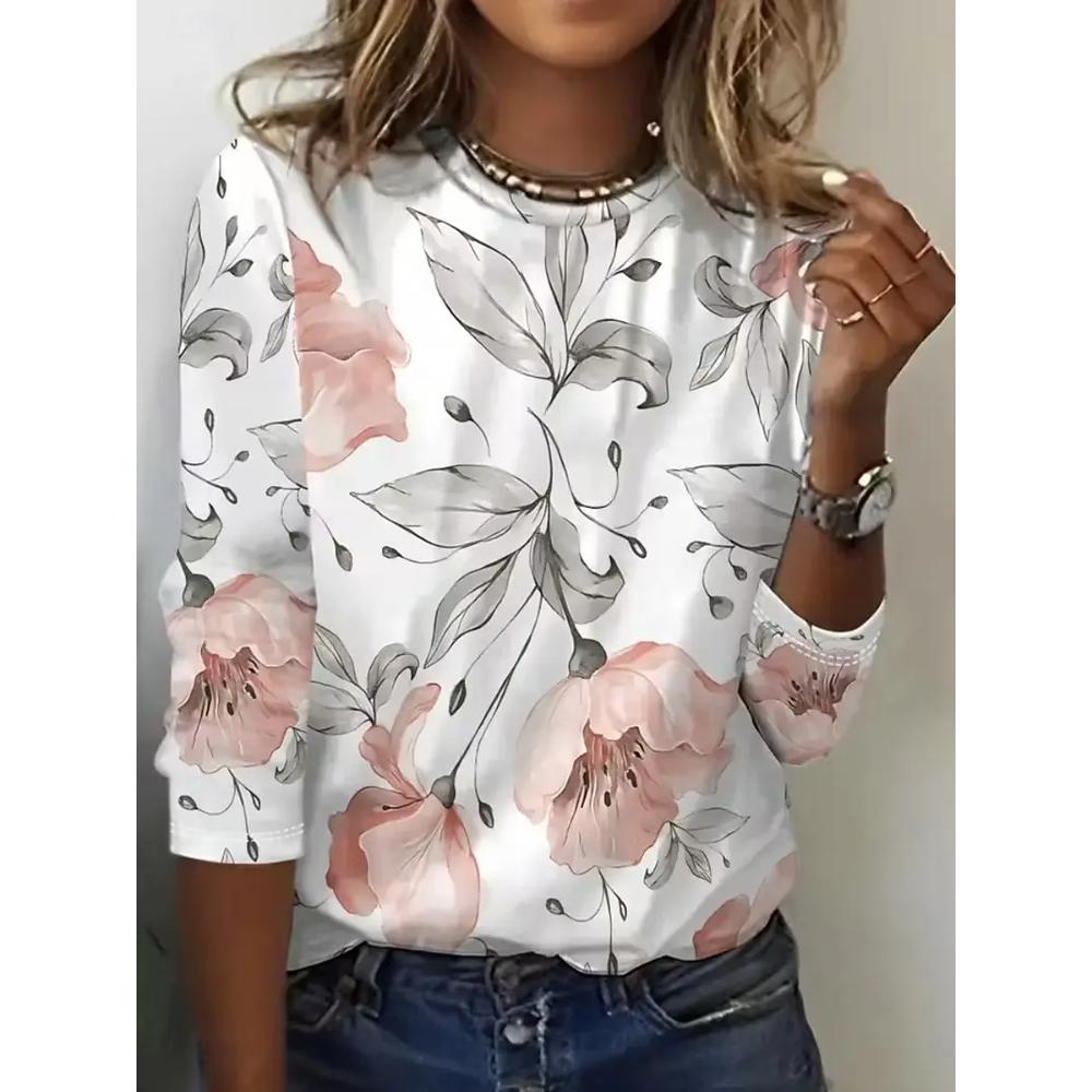 Casual Loose Long Sleeve Versatile Women's Top Crew Neck Pullovers Long Sleeves Women’s