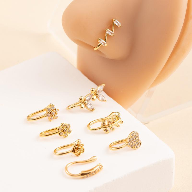 Non-piercing Rhinestone Butterfly Flower U-shaped Nose Clip Trendy Nose Jewelry