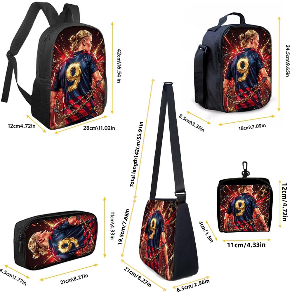 1/2/3/4/5PC Soccer Star Pattern Backpack Set – Large-Capacity Casual Backpack with Matching Clutch & Tote Bag, Perfect for Daily